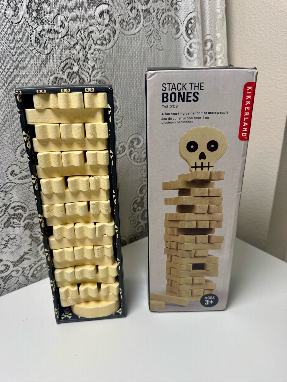 Kikkerland Natural Wood "Stack the Bones" Stacking Game,Jenga Complete Set-55 PC